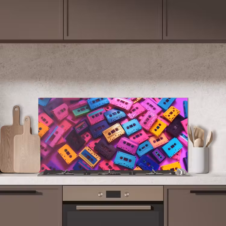Cassetteband - Kleurrijk - Energiek keuken achterwand spatscherm middel -sfeer2