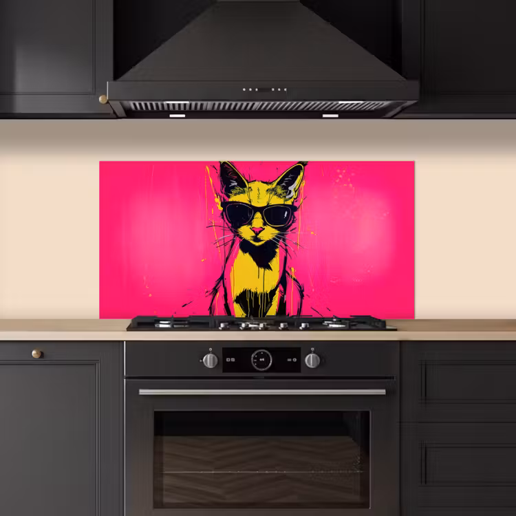 Kat - Art - Zonnebril - Roze keuken achterwand spatscherm middel -sfeer1