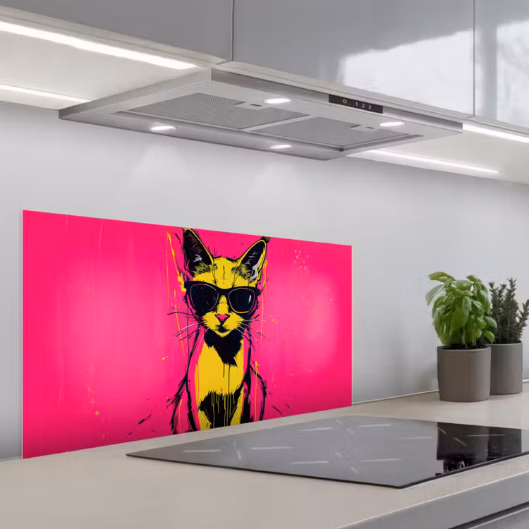 Kat - Art - Zonnebril - Roze keuken achterwand spatscherm middel -3d_schuin