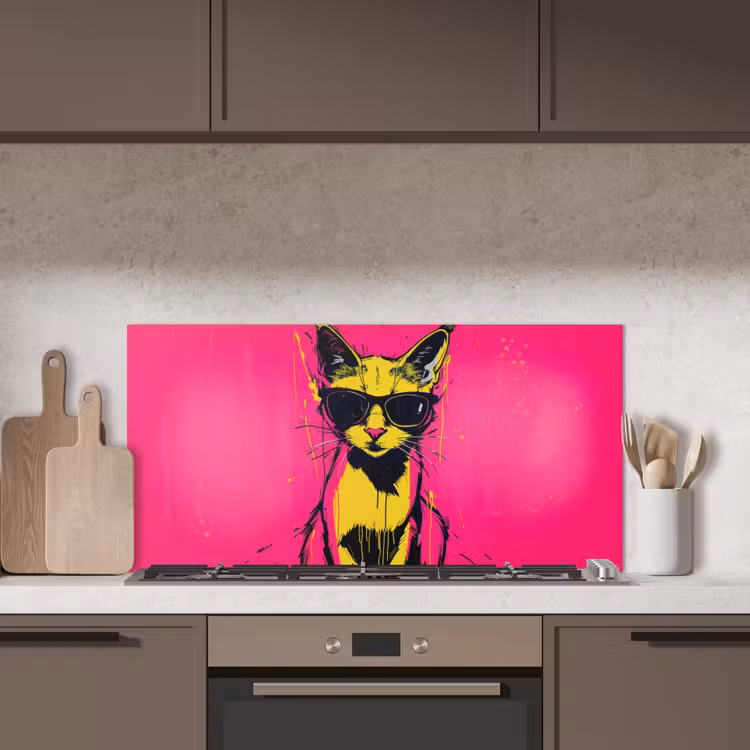 Kat - Art - Zonnebril - Roze keuken achterwand spatscherm middel -sfeer2