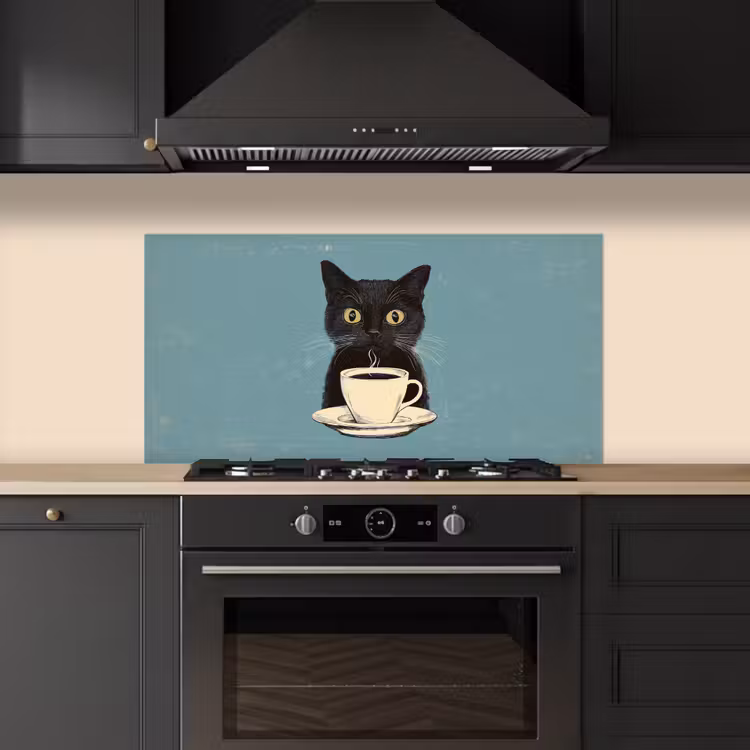 Kat - Zwart - Koffie - Minimalistisch keuken achterwand spatscherm middel -sfeer1