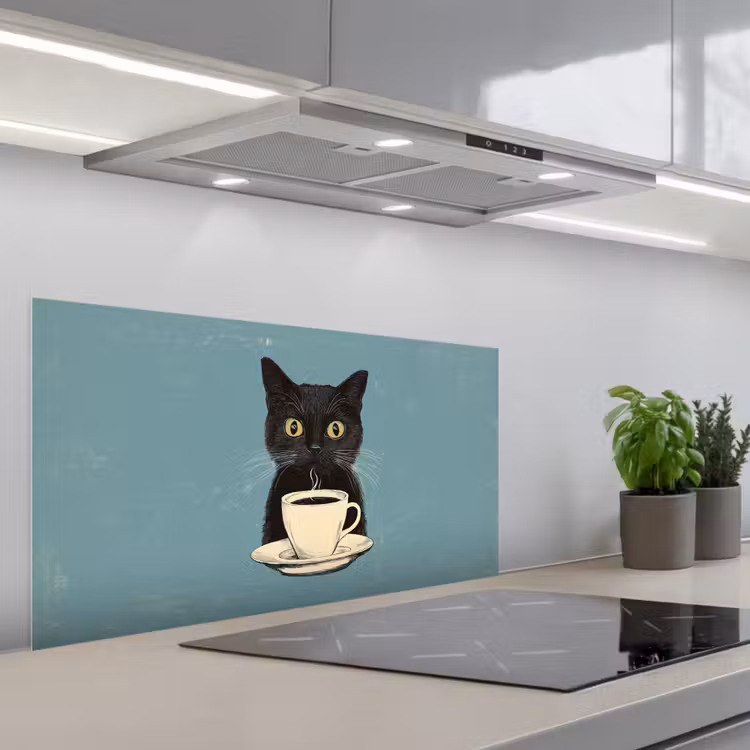 Kat - Zwart - Koffie - Minimalistisch keuken achterwand spatscherm middel -3d_schuin