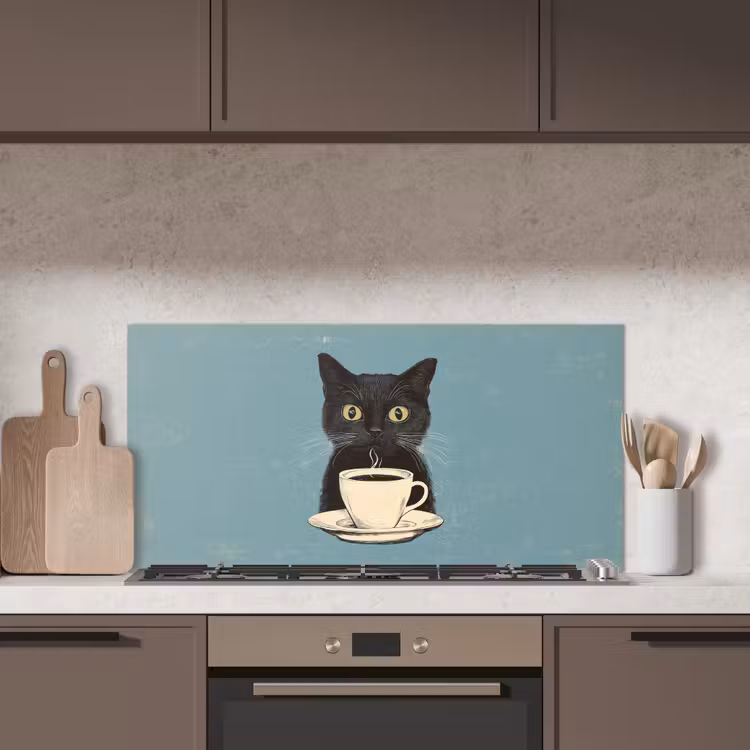 Kat - Zwart - Koffie - Minimalistisch keuken achterwand spatscherm middel -sfeer2