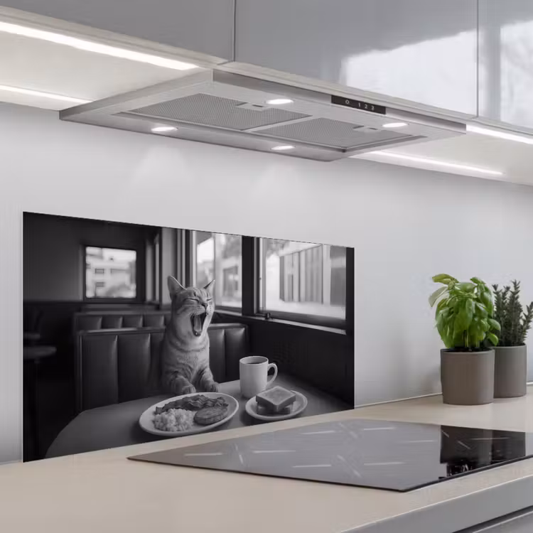 Kat - Koffie - Brood - Zwart keuken achterwand spatscherm middel -3d_schuin