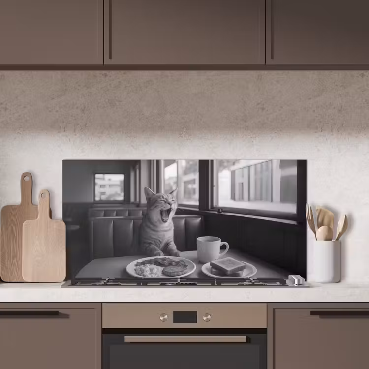 Kat - Koffie - Brood - Zwart keuken achterwand spatscherm middel -sfeer2