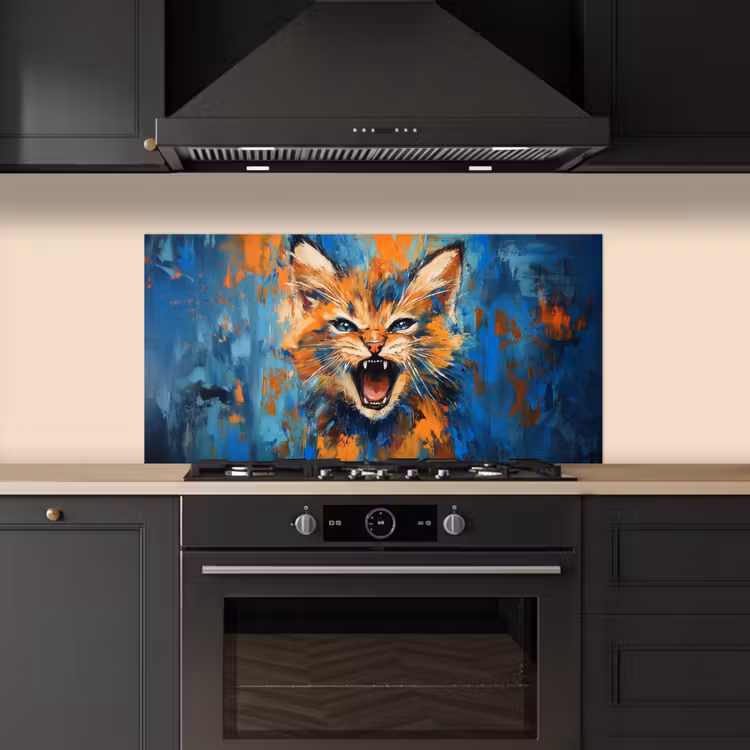 Kat - Kleurrijk - Oranje - Blauw keuken achterwand spatscherm middel -sfeer1