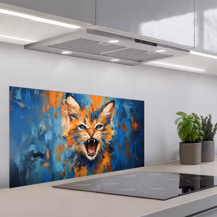 Kat - Kleurrijk - Oranje - Blauw keuken achterwand spatscherm middel -3d_schuin