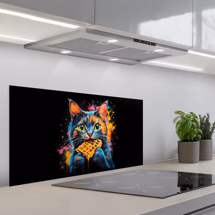 Kat - Graffiti - Kleurrijk - Wafel - Eten keuken achterwand spatscherm middel -3d_schuin