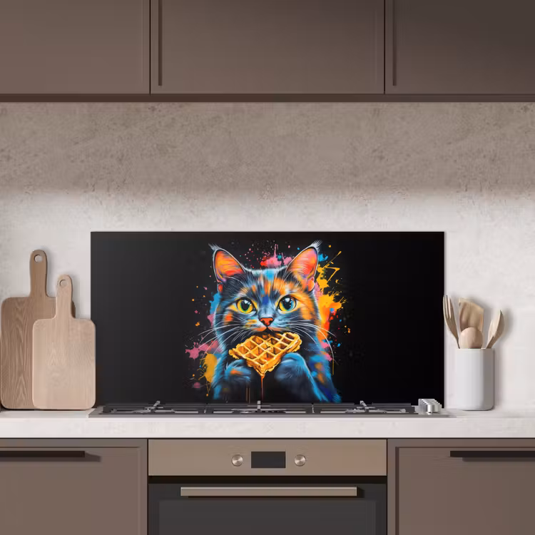 Kat - Graffiti - Kleurrijk - Wafel - Eten keuken achterwand spatscherm middel -sfeer2