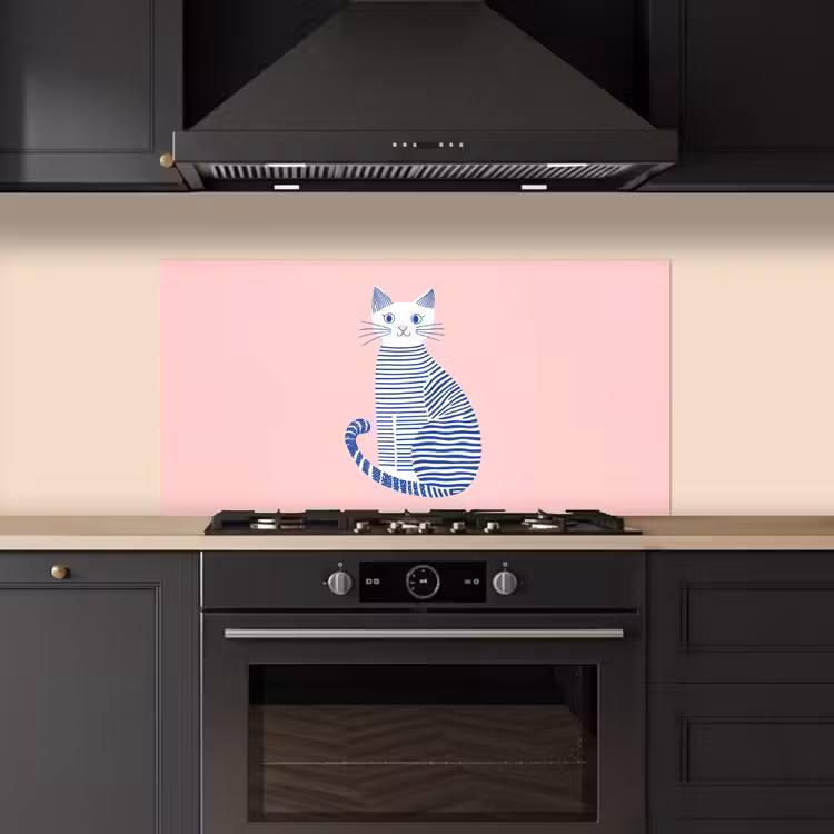 Kat - Illustratie - Minimalistisch - Roze keuken achterwand spatscherm middel -sfeer1