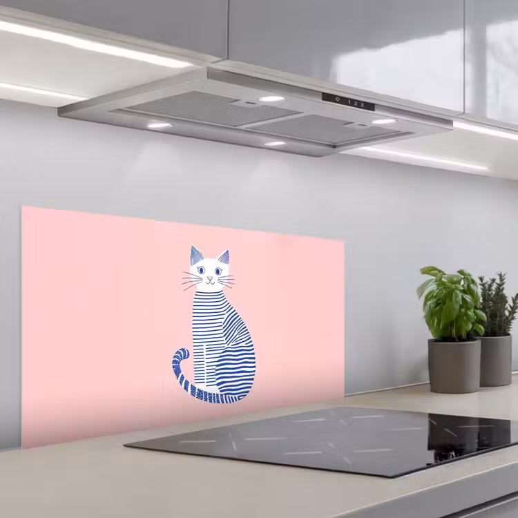 Kat - Illustratie - Minimalistisch - Roze keuken achterwand spatscherm middel -3d_schuin