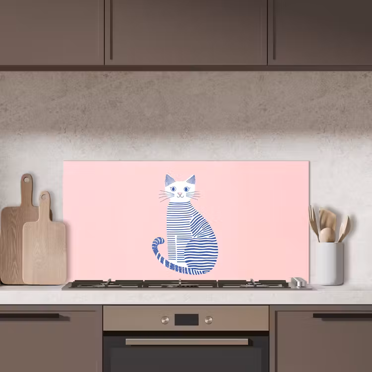Kat - Illustratie - Minimalistisch - Roze keuken achterwand spatscherm middel -sfeer2