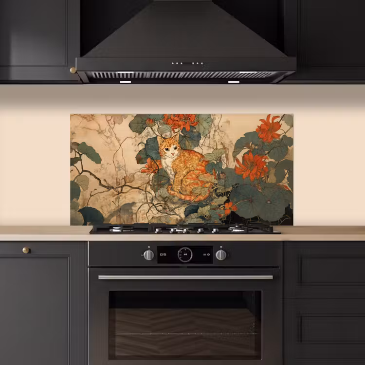 Kat - Sierlijk - Bloemen keuken achterwand spatscherm middel -sfeer1