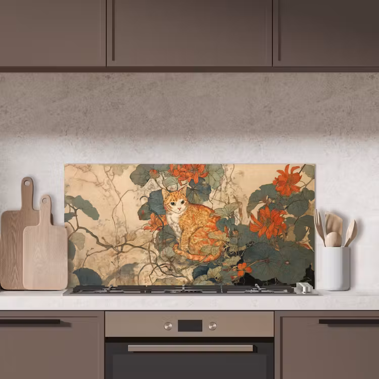 Kat - Sierlijk - Bloemen keuken achterwand spatscherm middel -sfeer2