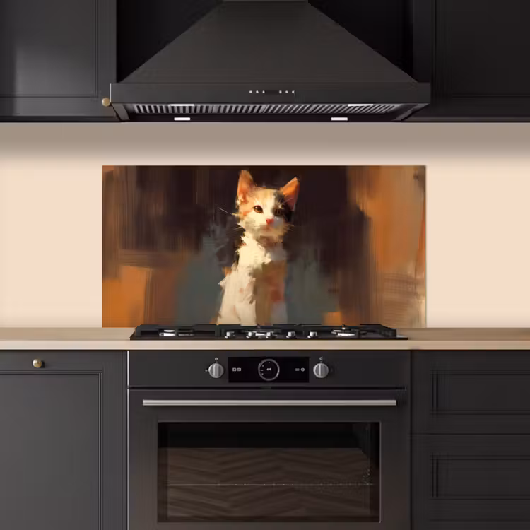 Kat - Geschilderd - Artistiek - Wit keuken achterwand spatscherm middel -sfeer1
