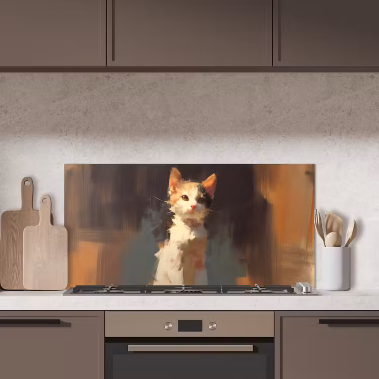 Kat - Geschilderd - Artistiek - Wit keuken achterwand spatscherm middel -sfeer2