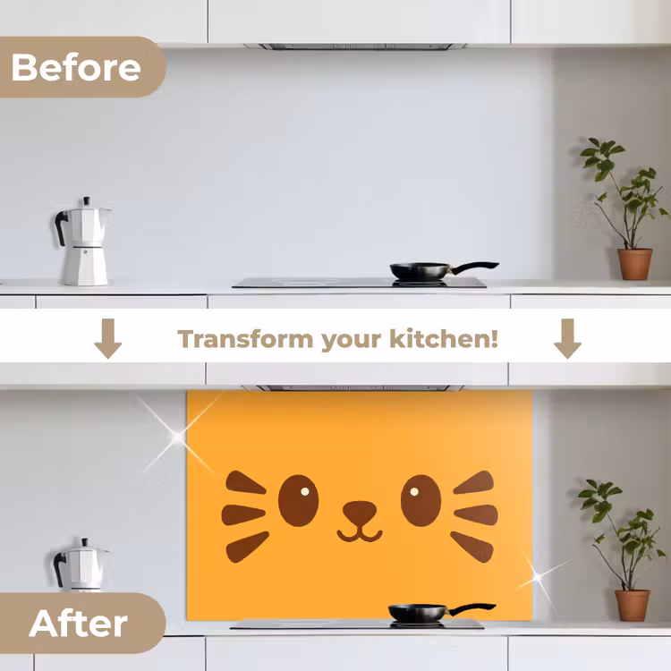 Kat - Simplistisch - Oranje - Vrolijk keuken achterwand spatscherm middel -voor_na_EN
