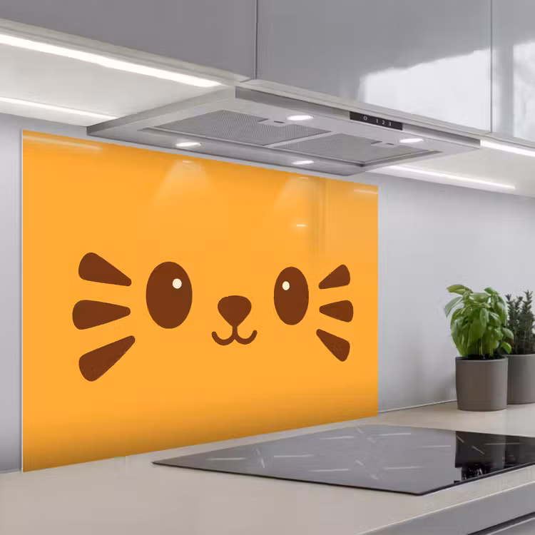 Kat - Simplistisch - Oranje - Vrolijk keuken achterwand spatscherm middel -3d_schuin