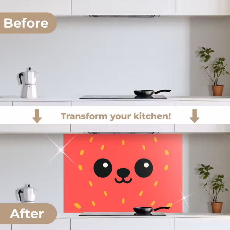 Kat - Aardbei - Cartoon keuken achterwand spatscherm middel -voor_na_EN