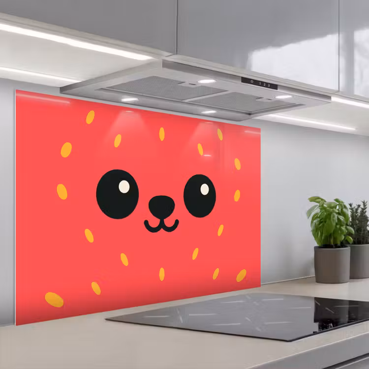 Kat - Aardbei - Cartoon keuken achterwand spatscherm middel -3d_schuin