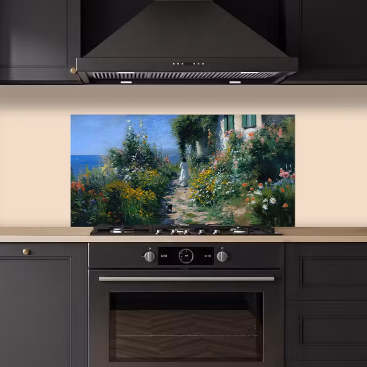 Kat - Vrouw - Bloemen - Huis keuken achterwand spatscherm middel -sfeer1