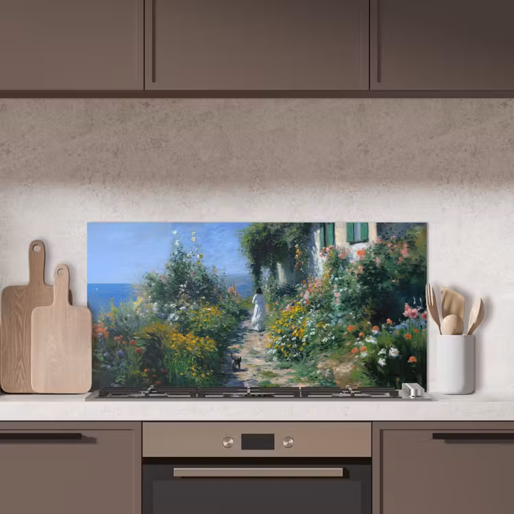 Kat - Vrouw - Bloemen - Huis keuken achterwand spatscherm middel -sfeer2