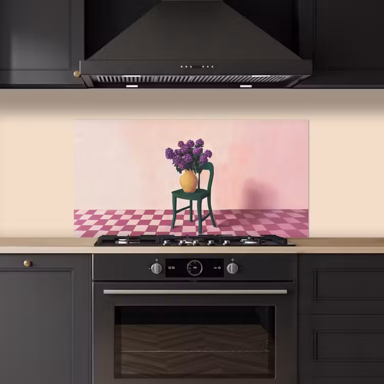 Stoel - Vaas - Bloemen - Geblokt keuken achterwand spatscherm middel -sfeer1
