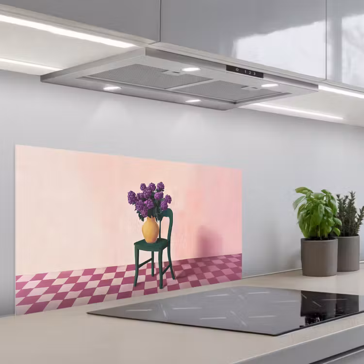Stoel - Vaas - Bloemen - Geblokt keuken achterwand spatscherm middel -3d_schuin