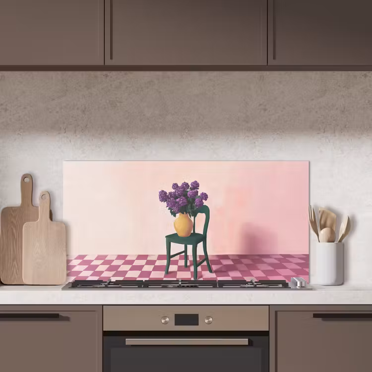 Stoel - Vaas - Bloemen - Geblokt keuken achterwand spatscherm middel -sfeer2