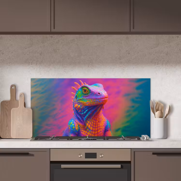 Kameleon - Dieren - Neon - Kleur keuken achterwand spatscherm middel -sfeer2