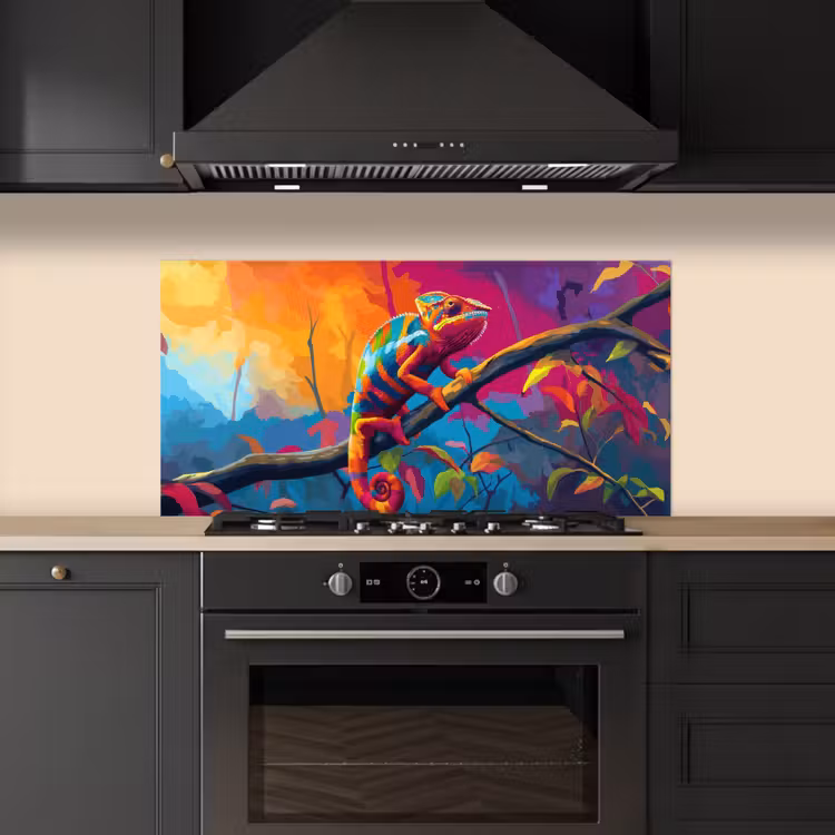 Kameleon - Tak - Gestreept - Bladeren keuken achterwand spatscherm middel -sfeer1