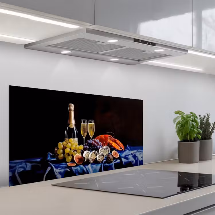 Champagne - Luxe - Oesters keuken achterwand spatscherm middel -3d_schuin