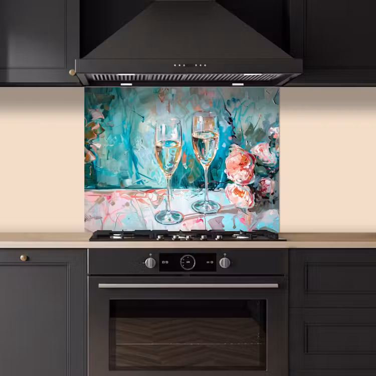 Champagne - Schilderij - Bloemen - Kunst keuken achterwand spatscherm middel -sfeer1