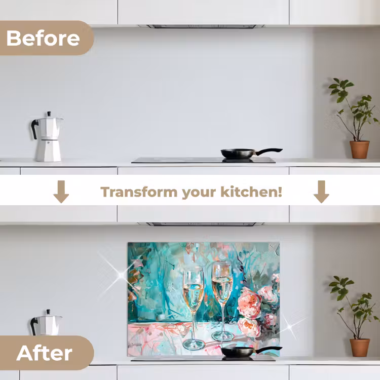 Champagne - Schilderij - Bloemen - Kunst keuken achterwand spatscherm middel -voor_na_EN
