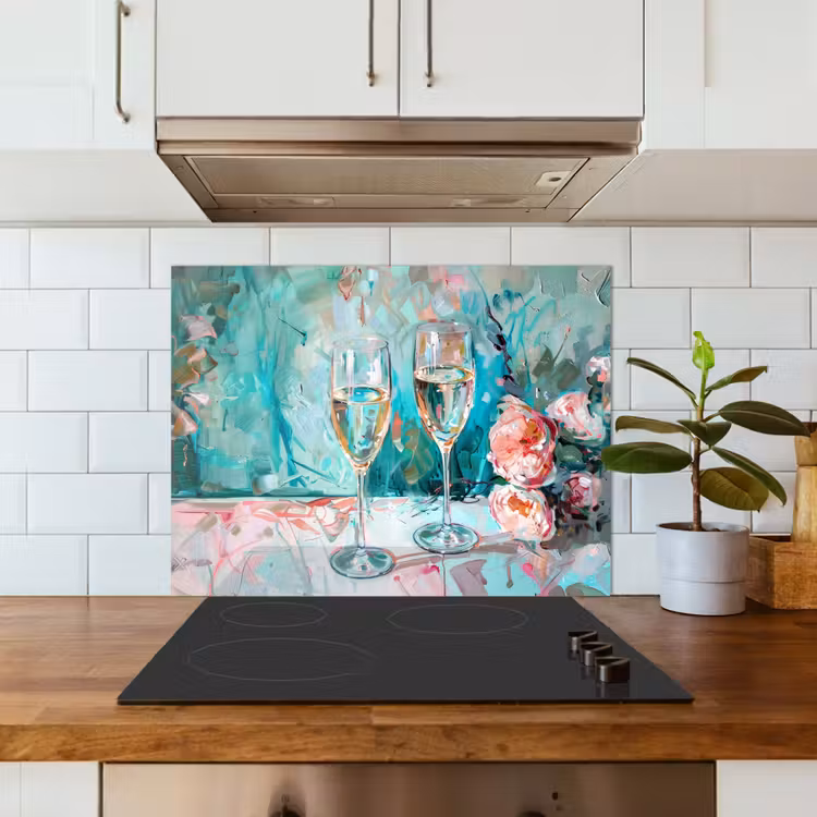 Champagne - Schilderij - Bloemen - Kunst keuken achterwand spatscherm middel -sfeer2