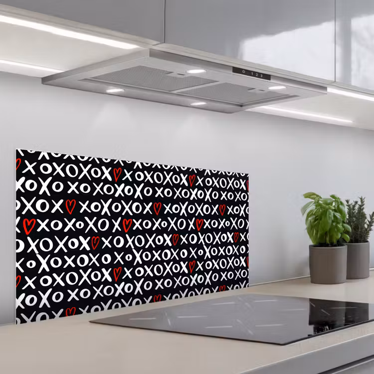 Tekens - Wit - Zwart keuken achterwand spatscherm middel 899 -3d_schuin
