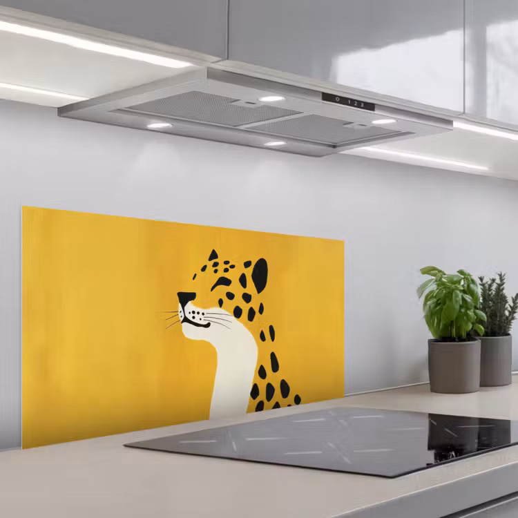 Cheetah - Illustratie - Geel keuken achterwand spatscherm middel -3d_schuin