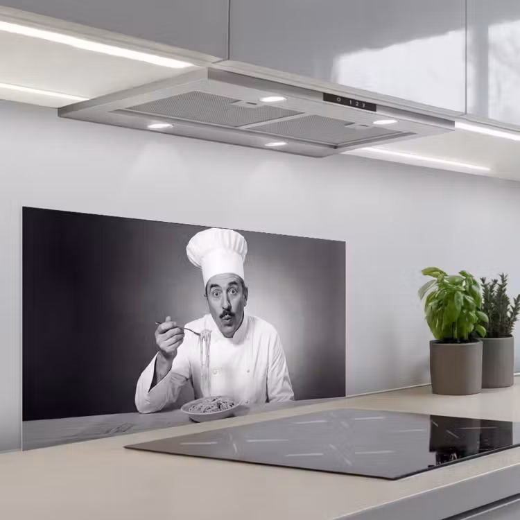 Chef - Spaghetti - Pasta keuken achterwand spatscherm middel -3d_schuin