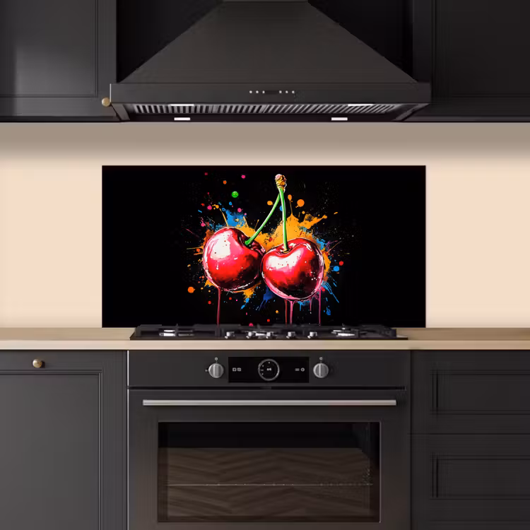 Kersen - Fruit - Graffiti - Verf - Abstract - Modern - Kleurrijk keuken achterwand spatscherm middel -sfeer1