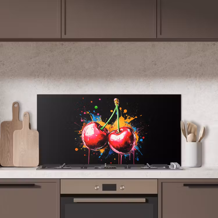 Kersen - Fruit - Graffiti - Verf - Abstract - Modern - Kleurrijk keuken achterwand spatscherm middel -sfeer2