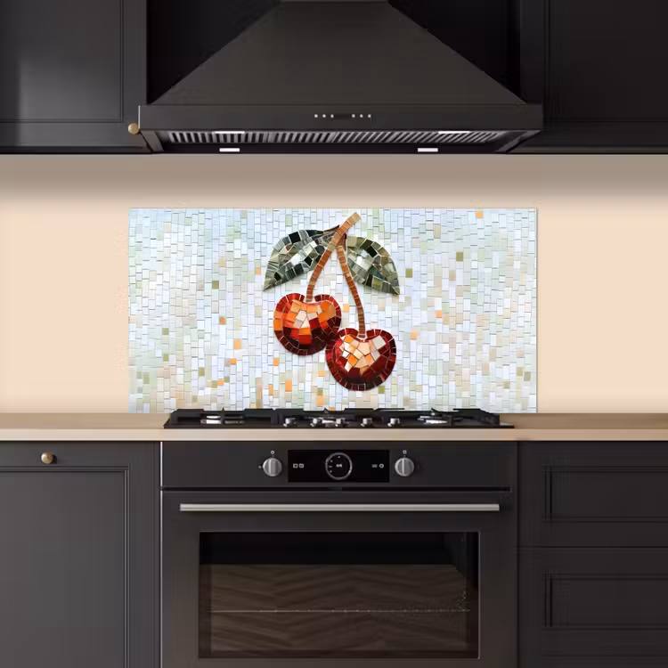 Kersen - Rood - Mozaïek - Blaadjes keuken achterwand spatscherm middel -sfeer1