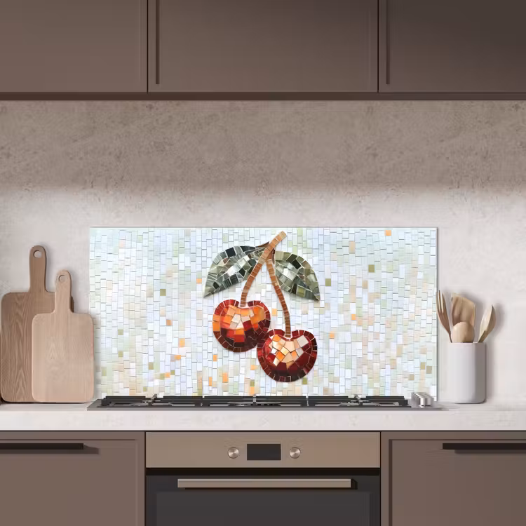 Kersen - Rood - Mozaïek - Blaadjes keuken achterwand spatscherm middel -sfeer2