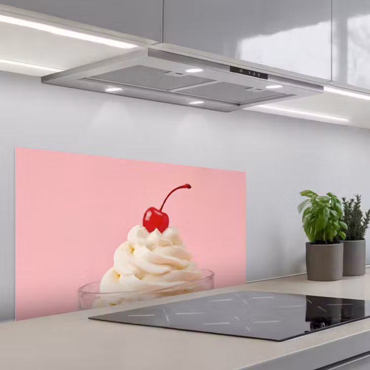 Kers - Slagroom - Roze keuken achterwand spatscherm middel -3d_schuin