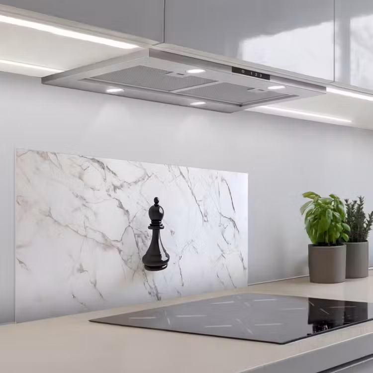 Schaakstuk - Loper - Zwart - Marmer keuken achterwand spatscherm middel -3d_schuin