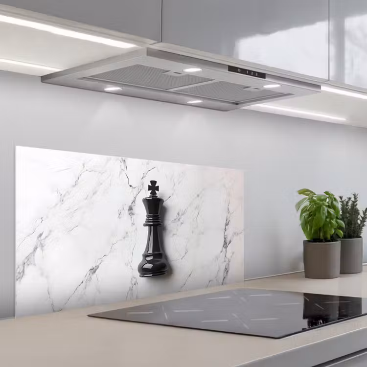 Schaakstuk - Koning - Zwart - Marmer keuken achterwand spatscherm middel -3d_schuin