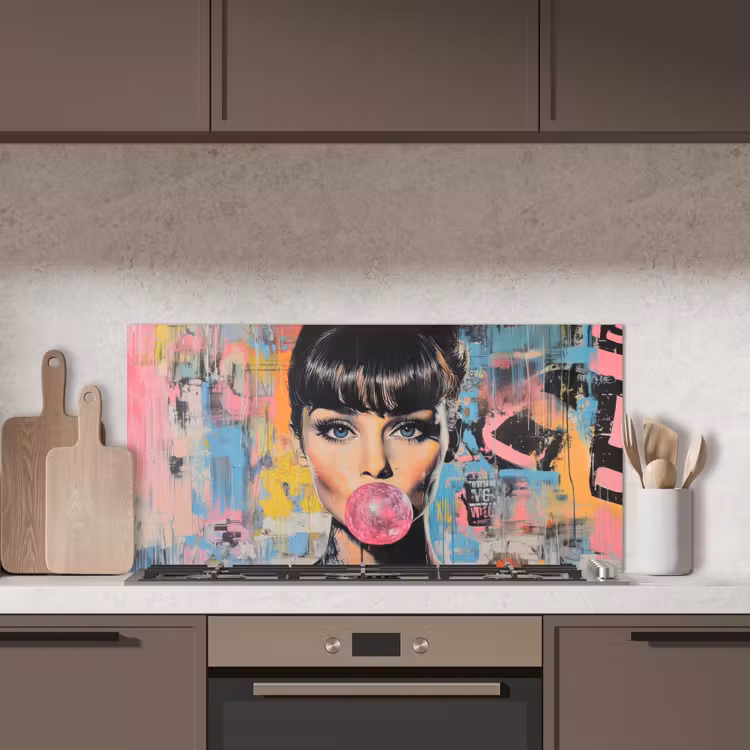 Kauwgom - Vrouw - Penseelstreken - Modern keuken achterwand spatscherm middel -sfeer2