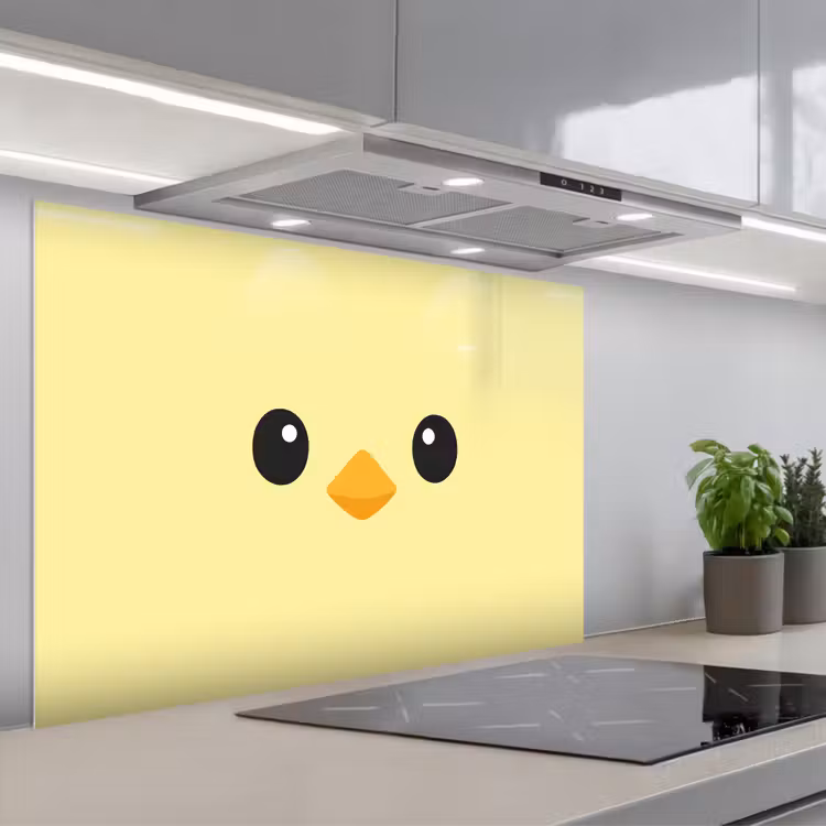 Kuiken - Vrolijk - Geel - Minimalistisch keuken achterwand spatscherm middel -3d_schuin
