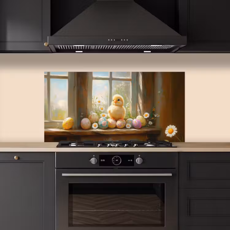 Kuiken - Raam - Paaseieren keuken achterwand spatscherm middel -sfeer1