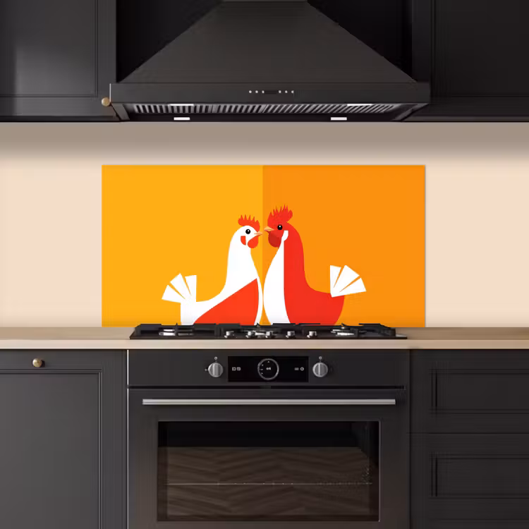 Kippen - Oranje - Vlakken keuken achterwand spatscherm middel -sfeer1