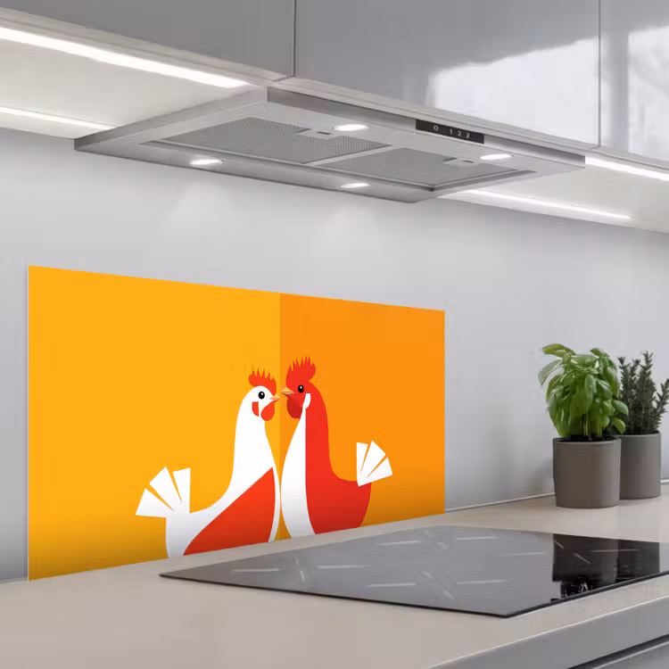 Kippen - Oranje - Vlakken keuken achterwand spatscherm middel -3d_schuin
